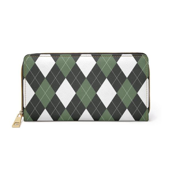 Womens Wallet, Zip Purse, Green & White Plaid Tartan - One size