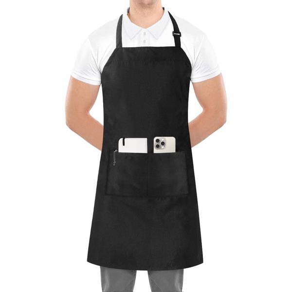 Utopia Kitchen 2 Pack Adjustable Bib Apron with 2 Pockets Waterdrop Resistant Cooking Kitchen Apron for Men, Women with Long Ties (Black)