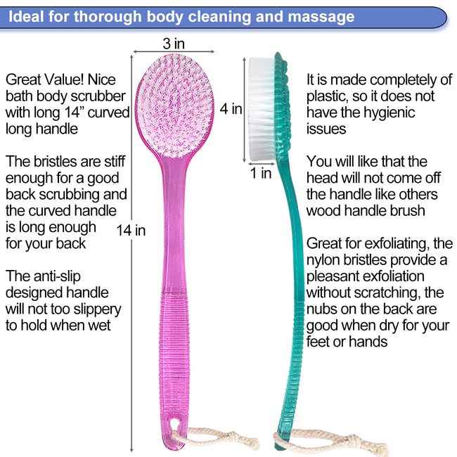 Slick- Shower Brush, Double Sided Brush, Back Scrubber, Bath Brush, Back  Brush, Back Brush Long Handle for Shower, Shower Brushes for Your Back 