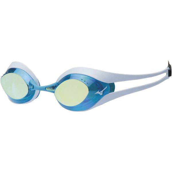 Mizuno N3JE600101 Swim Goggles, GX SONIC EYE (Non-Cushioning/Mirror), White x Aqua Blue x Yellow Mirror