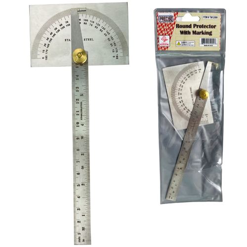 PRECISE Stainless Steel Protractor with 6-inch Dual-Marked Ruler | Laser-Etched 0-180° Markings | Lockable Brass Nut | Durable & Precise Measurement Tool
