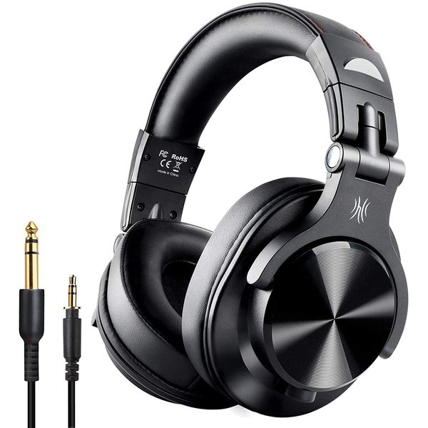 OneOdio Bluetooth Kopfhörer Over Ear, 72 Stdn HiFi Stereo Kopfhörer Kabellos, Wireless Headphones mit 6.35mm & 3.5mm Klinke für Studio DJ Handy PC AMP - Schwarz