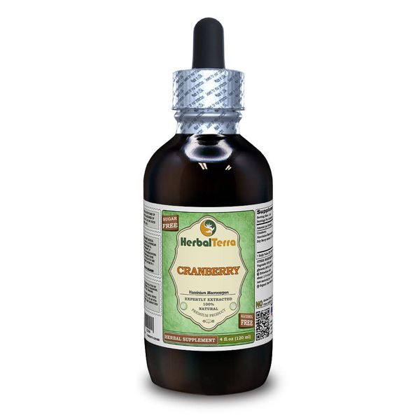 Cranberry (Vaccinium Macrocarpon) Glycerite, Organic Dried Berries Alcohol-Free Liquid Extract (Brand Name: HerbalTerra, Proudly Made in USA) 4 fl.oz (120 ml)