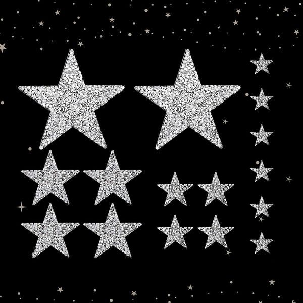 16 Pcs Star Iron On Patches Iron On Stars Rhinestone Stars Silver Iron On Stars Fabric Stars Stick On Stars Star Fabric Patches Sequin Glitter Shiny Fabric Stars for Jeans Bags Hats Repair Decoration