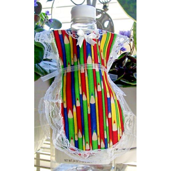 Back to School Pencil Apron Dish soap, Pancake syrup, Catsup bottle Cover-up Fun