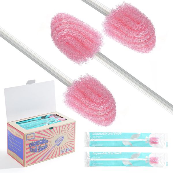 QYOSWAB (50 Pack) Small Size Gum-Protective Mouth Swabs, Kids Disposable Soft Toothbrush, Safety Soft Oral Swab for Kids, Anti-slip shaft.Non-Detaching Sponge.Individually Wrapped (Unflavored)