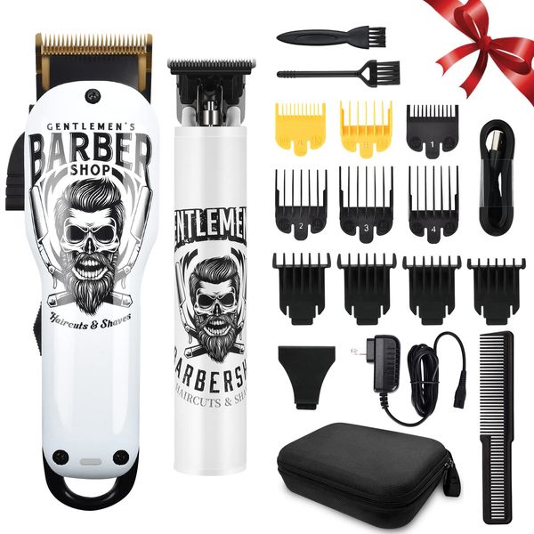 BESTBOMG Hair Clippers & Trimmer Ceramic T-Blade Cordless Haircut Sets Rechargeable 2000mAh/1200mAh with 10 Guide Combs & for Men/Father/Husband/Boyfriend