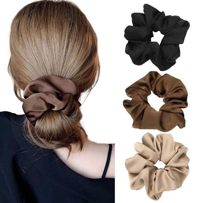 Ypkia Haargummis Scrunchies aus Satin für Damen Schwarz Groß Haargummi Weich Elastisch Pferdeschwanz Halter für Frauen Mädchen (3 Stück)