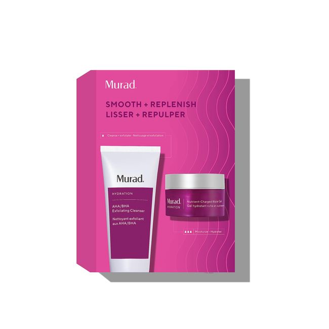 Murad Smooth & Replenish Value Set - 2-Piece Full-Size Set $117 Value - AHA/BHA Cleanser & Water Gel Moisturizer