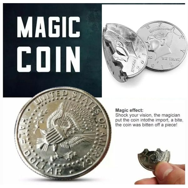 Bite Out Coin Magic Trick Close-Up Magic Illusion Restored Half Dollar T5