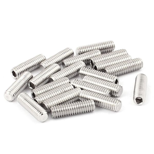 Sourcingmap 20pcs 304 Stainless Steel M6 x 20mm Hex Socket Grub Screws