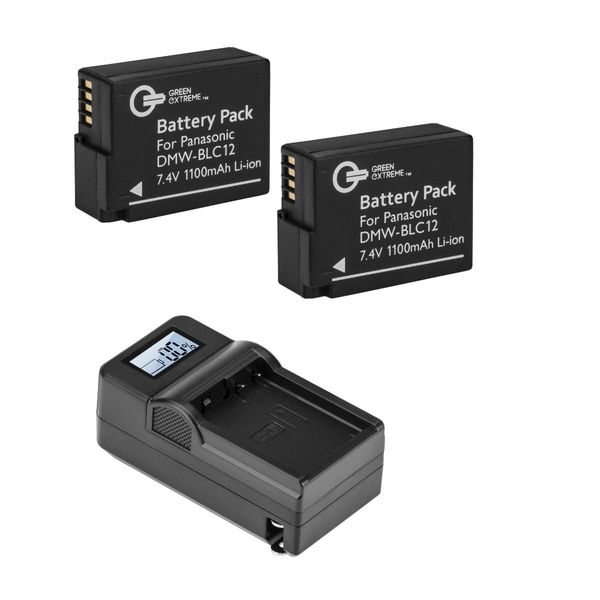 Green Extreme 2 Pack DMW-BLC12 Battery and Compact Smart Charger Kit