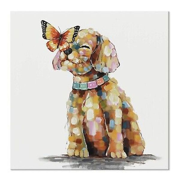 SEVEN WALL ARTS Dog Canvas Wall Art Colorful Animal Picture Pet Puppy Butterf...