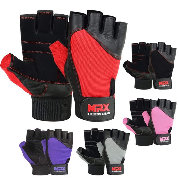 MRX Weight Lifting Gloves Gym Training Bodybuilding Fitness Powerlifting Workout Weightlifting Gloves Genuine Leather for Men & Women