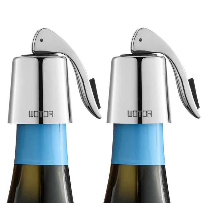 WOTOR Wine Stoppers Stainless Steel Wine Bottle Stopper Plug with Silicone Reusable Wine Saver Leak Proof Keep Fresh Silver 2 Pack