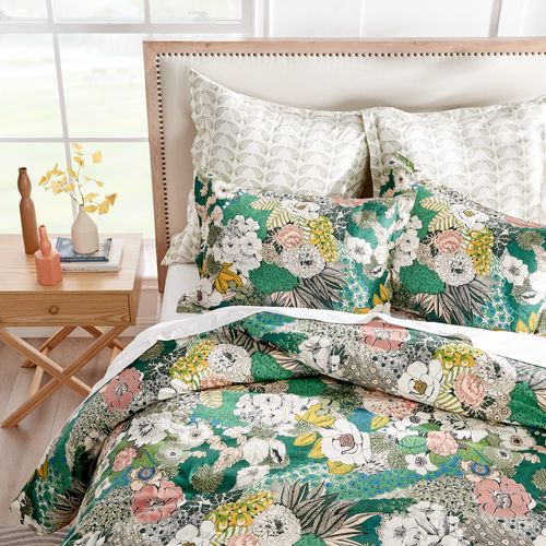 Levtex Home - Bettina Floral Standard Sham - Teal, Blue, Green, Mauve, Cream - One Standard Sham (20 x 26in.) - Cotton