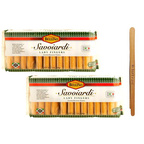 Bellino Savoiardi Lady Fingers for Tiramisu Italian Biscuits, 7 ounce (Pack of 2) with IntFeast Bamboo Kitchen Tong -Italian Pastries for Bakery & Dessert Gift