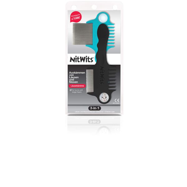 NitWits Lice Comb - 3-in-1 Lice and Nit Remover + Detangler + 5X Magnifying Glass 80g