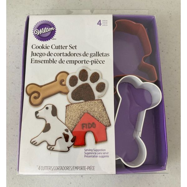 Wilton Cookie Cutters Dog Pet Bone Paw House Metal Set Lot of 4 Puppy