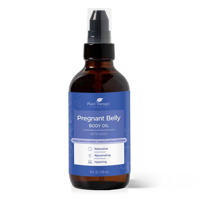 Plant Therapy Pregnant Belly Body Oil with Shea 4 oz Soothes Tight, Itchy-Feeling Skin, Conditions and Nourishes Growing Bellies