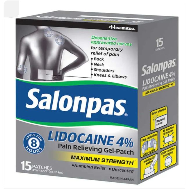 SALONPAS PAIN RELIEVING GEL-PATCH, 15 GEL PATCHES EX 2024! See Description