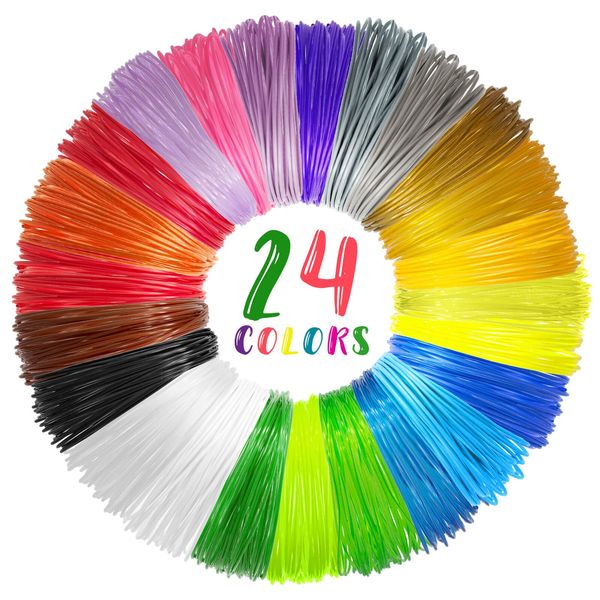 24 Colors 3D Pen PLA Filament Refills, 1.75mm Premium Printing Filament for 3D Printer/3D Pen, Each Color 10 Feet, Total 240 feet, with 2 Finger Caps by Vomika (24)