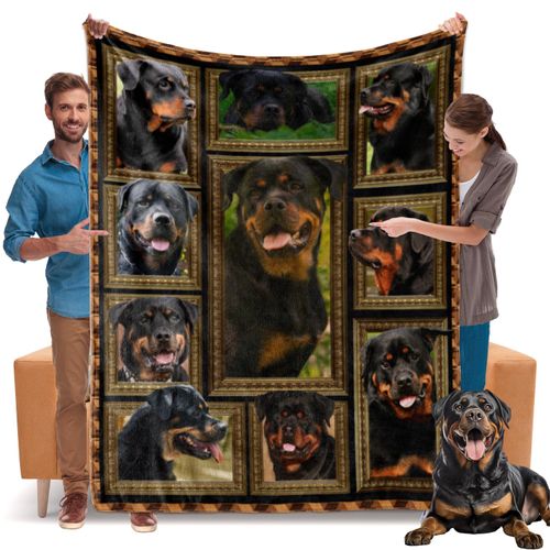 Rottweiler Blanket, Rottweiler Gifts for Women Men, Cozy Fuzzy Soft Throw Blanket for Couch Bed Sofa, Warm Flannel Fleece Blanket Twin Size 60" X 80", Lightweight Plush Travel Blankets and Throws