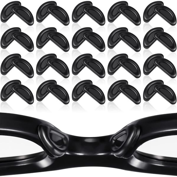 24 Pairs Adhesive Eye Glasses Nose Pads, D Shape Stick on Anti-Slip Soft Silicone, Adhesive Nose Pads Glasses Nose Pad for Glasses, Eyeglasses and Sunglasses, 15 x 6 x 1.5 mm (Black)