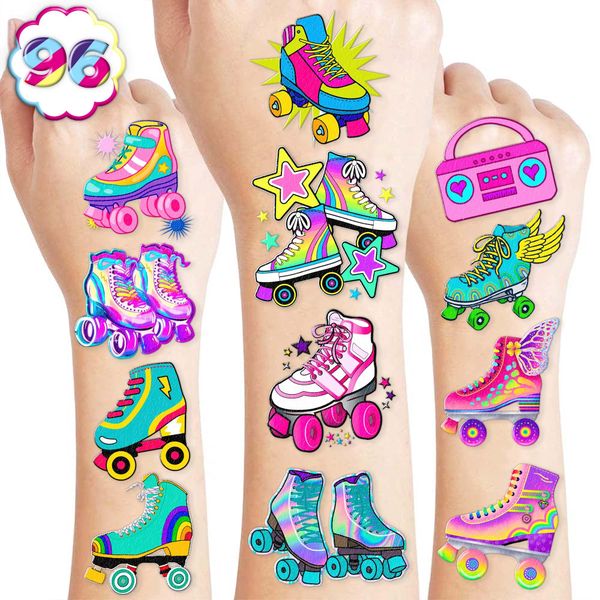 Generic 96 PCS Roller Skate Tattoos Roller Skating Party Decorations Favors Supplies 80s 90s Birthday Party Disco Roller Skate Skating Party Decor Stickers for Kids Boy Girl School Prize