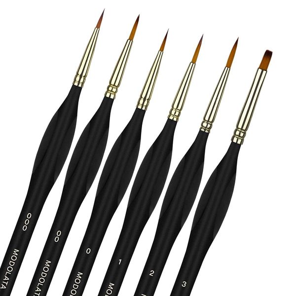 Detail Model Paint Brushes Set - 6 Pieces Miniature Painting Brushes for Acrylic, Watercolor - Airplane Kits, Ceramic, Plastic Model, Warhammer 40k