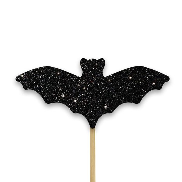 Anniversary House 12 pcs Halloween Bat Cupcake Toppers, Halloween Cake Toppers, Cupcake Decorations, 5.5 x 4.5cm Premium Double Sided Paper & Bamboo Pick, Glitter Bat Toppers, J180