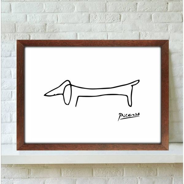 Picasso Cute Dog Picture Framed Poster Aoipro (Woodgrain Frame, A4 Size (23cm x 31cm)