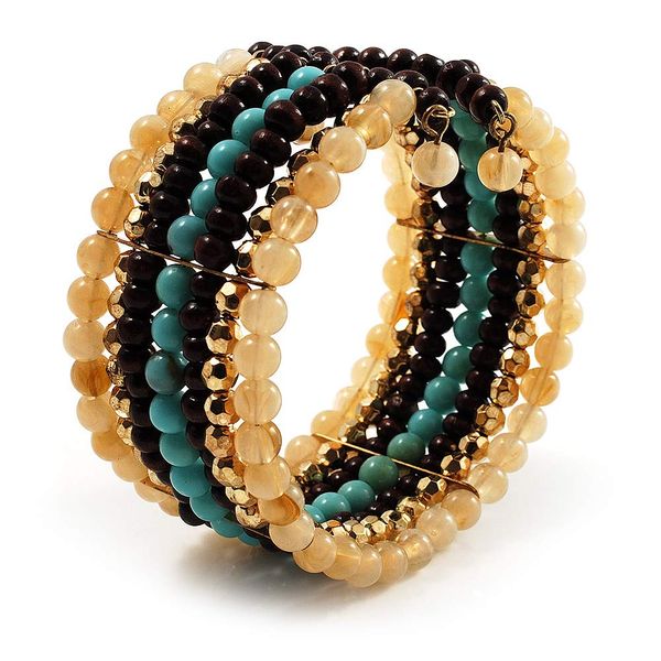 Avalaya Wide Wood&Acrylic Bead Cuff Bracelet/Boho Style/Size M/L