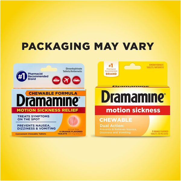 Dramamine Chewable Motion Sickness Relief, 8 Tablets each (Pack of 5)