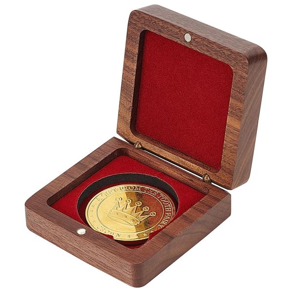 FINGERINSPIRE Single Wood Challenge Coin Presentation Display Gift Box with Dark Red Velvet Inside 40mm Coin Storrage Box Magnetic Clasp Medal Display Case Commemorative Coin Holders for Collectors