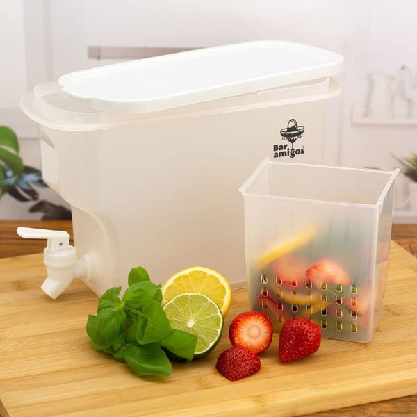 Fruit Infusing Water Dispenser Container with Tap 3.5L - By Bar Amigos Plastic PETG Travel Desktop Beverage Tank Drink Refillable Shelf Great for Ice Tea Fridge Camping Juice Drinks - Holds 3.5 Litres