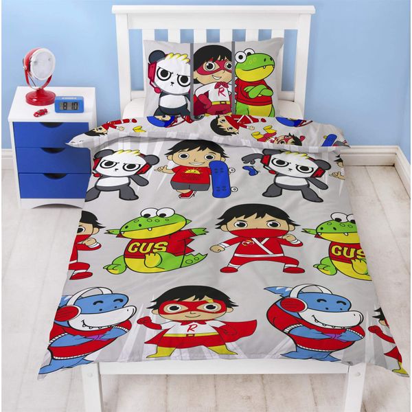 Ryans World Gang Single Duvet Cover | Reversible Official Merchandise Bedding | Featuring Red Titan, Combo Panda & Gus