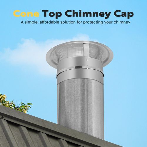 VIVOHOME 8" Cone Top Chimney Cap with Screen, Round Roof Rain Chimney Cover, Galvanized Steel Fireplace Exhaust Cap, Adjustable Roof Cap for Vent