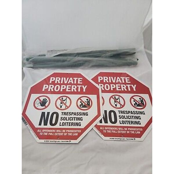 2 Pack Private Property Signs Red & White 10" Octagon