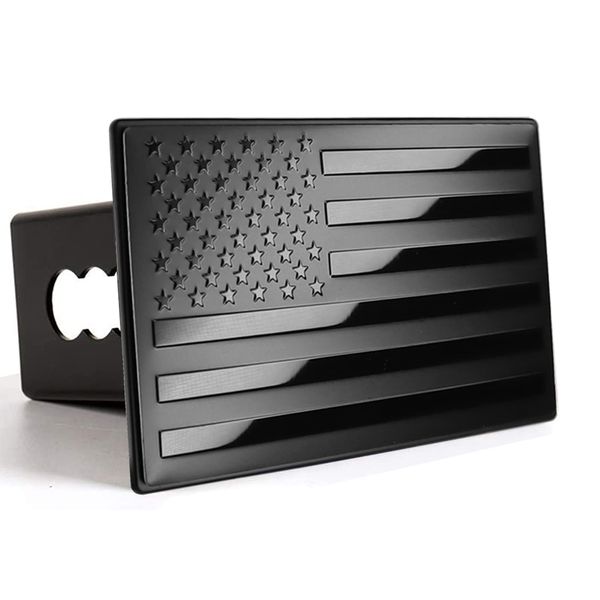 American Flag Metal Trailer Hitch Cover for 2 inch Receivers Matte Black