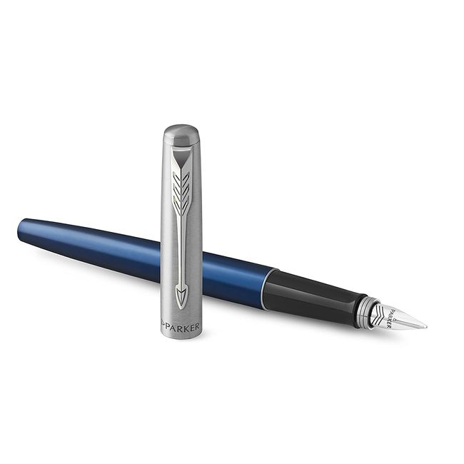 Parker Jotter Fountain Pen, Royal Blue, Medium Nib with Blue Ink, Gift Box