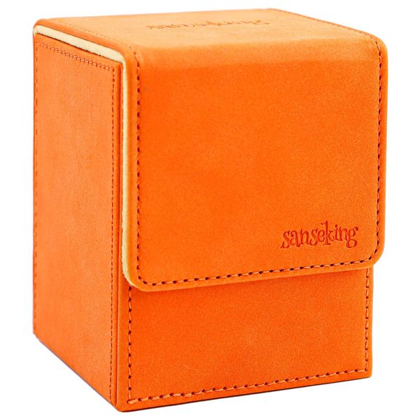 Sanseking Card Deck Box for MTG Commander Deck Box fits 100+ Single Sleeved Cards Lamb Leather Card Box Magic Card Boxes for MTG TCG CCG (Vertical,Orange)