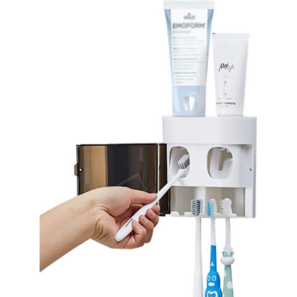 Wall-Mounted Electric Toothbrush Holder with Two Toothpaste Squeezers and Toothb