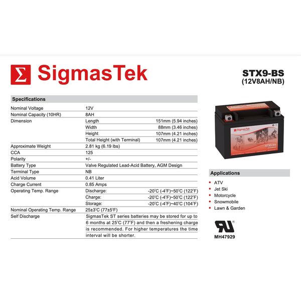 Scorpion YTX9-BS Motorcycle Battery (Replacement)
