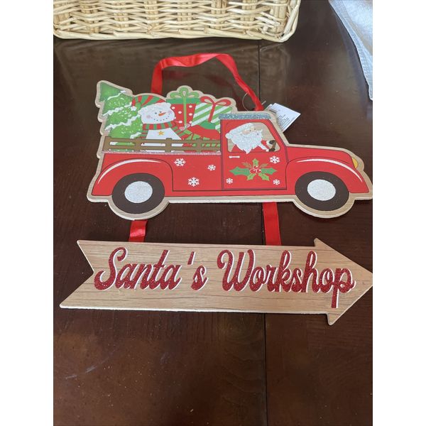 Santa’s Workshop red Truck Sign 11"