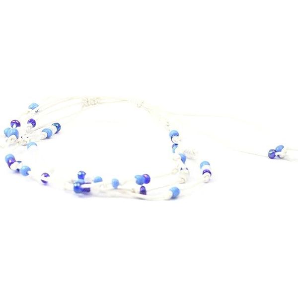 Handmade 3 String Adjustable Bead Surf Anklet - White Thread.
