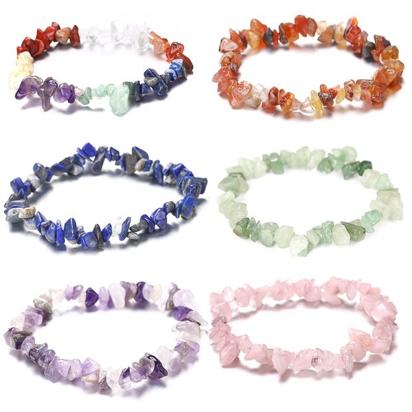 Udewo 6Pcs Men Women 7 Chakra Natural Gemstone Beads Bracelet Colorful Natural Stone Healing Crystals Bracelet Irregular Reiki Yoga Bracelet For Anxiety Relief Meditation Prayer Healing Protection