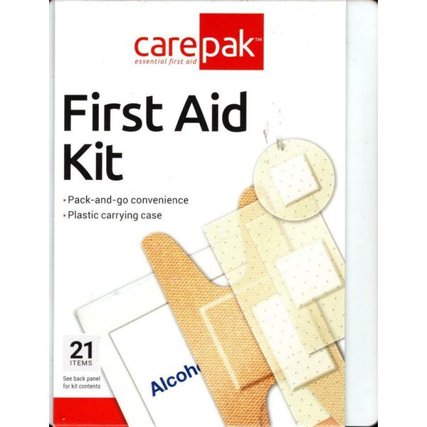 CarePak First Aid Kit Emergency Travel To Go 21 Pcs Portable Prep Pads Bandaids