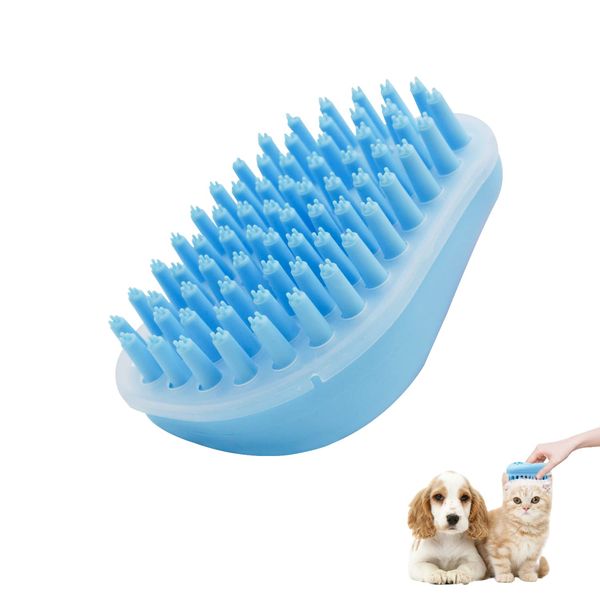 FuninCrea Cat Dog Bath Brush, Rubber Pet Sheddy Brush with Removable Screen, Gentle Dog Massage Brush Bristles Shedding Kit Pet Bath Brush for Washing, Grooming for Long Short Haired Pets (Blue)