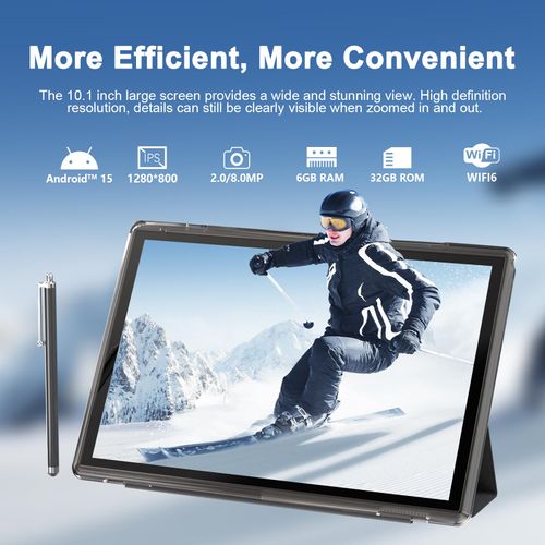 Tablet 10 Inch Android 14 Tablets With Case 6GB RAM+32GB ROM+1024GB Expand, 6000mah Battery Tableta, 2MP+8MP Dual Camera WiFi-6 10.1'' IPS HD Touch Screen, Android Tablet Incloud Case Stylus (Black)